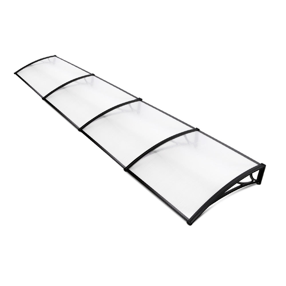 Instahut Window Door Awning Canopy 1mx4m Transparent Sheet Black Plastic Frame