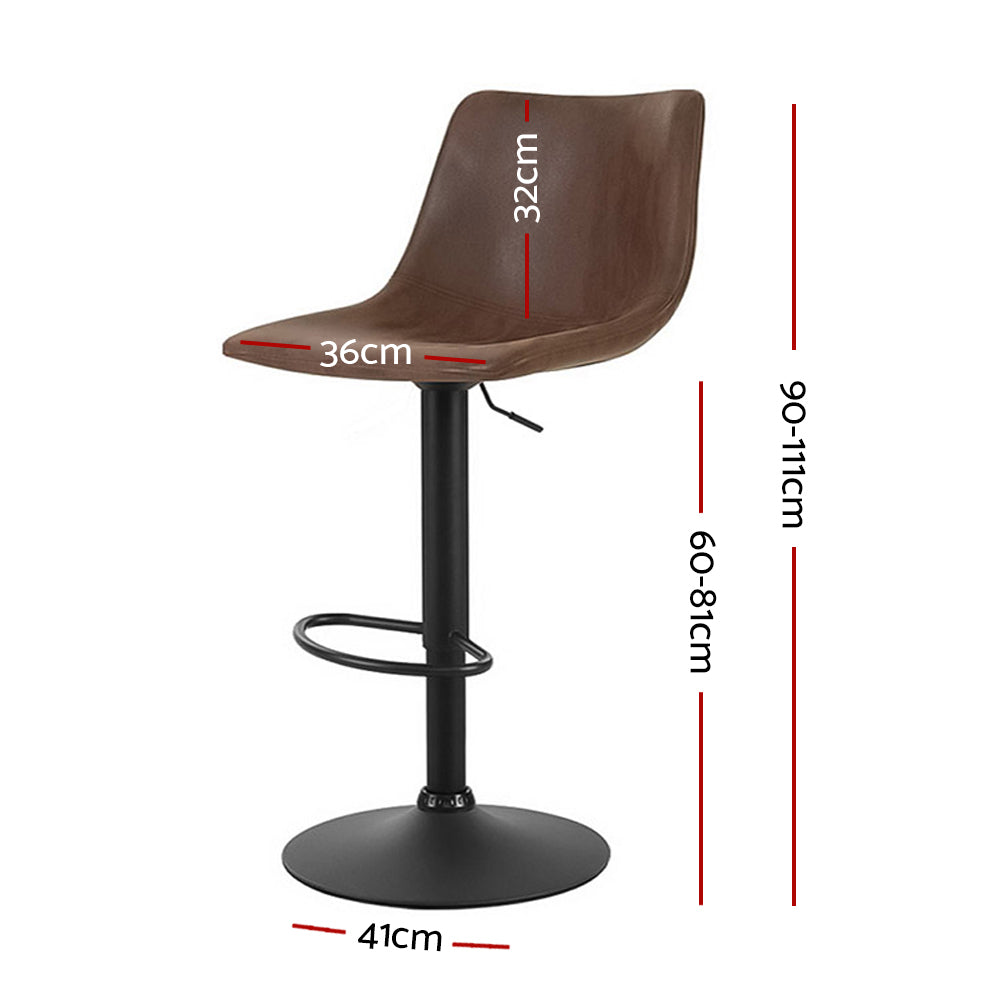 Artiss 2x Bar Stools Vintage Leather Swivel Gas Lift Brown