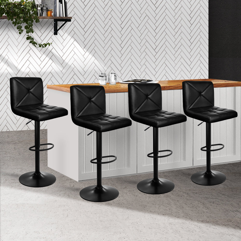 Artiss 4x Bar Stools Gas Lift Leather Chair Black