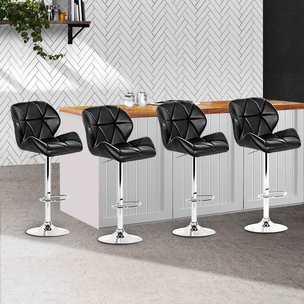 Artiss 4x Bar Stools Gas Lift Padded Leather Black