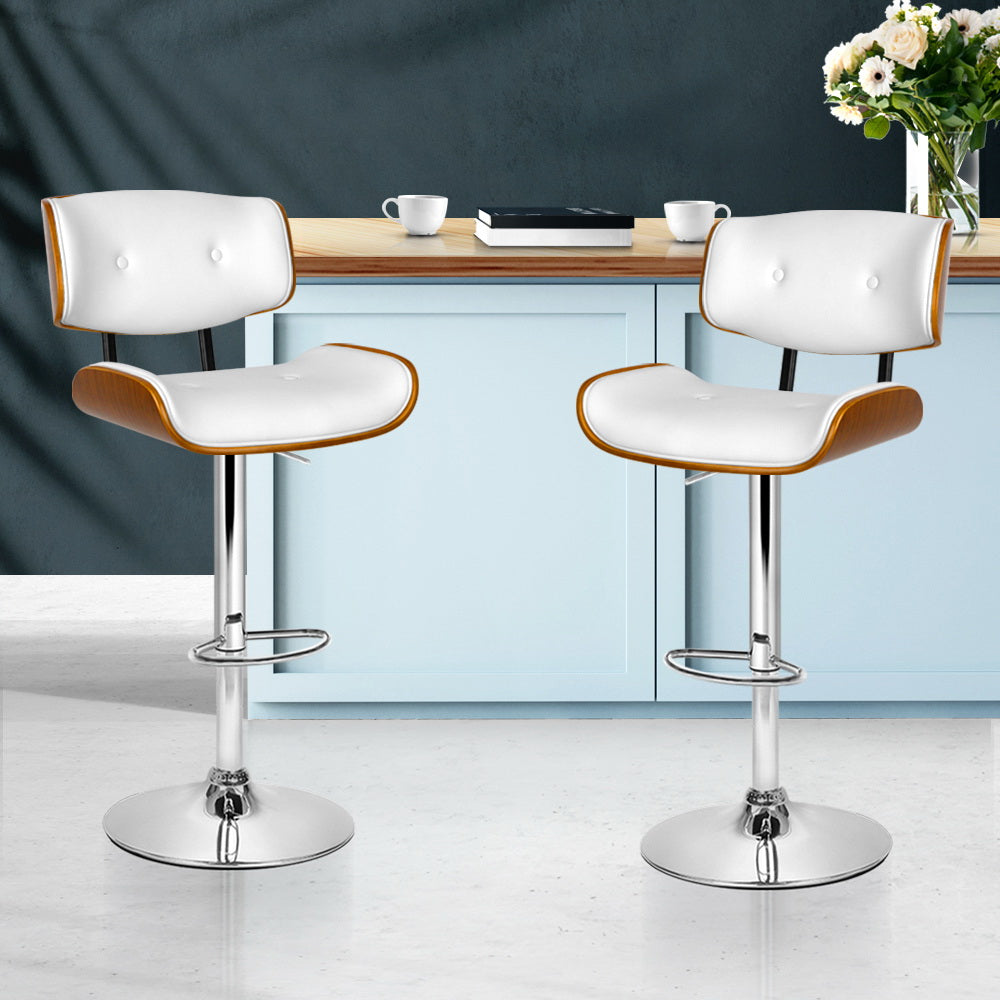 Artiss 2x Bar Stools Gas Lift Leather White