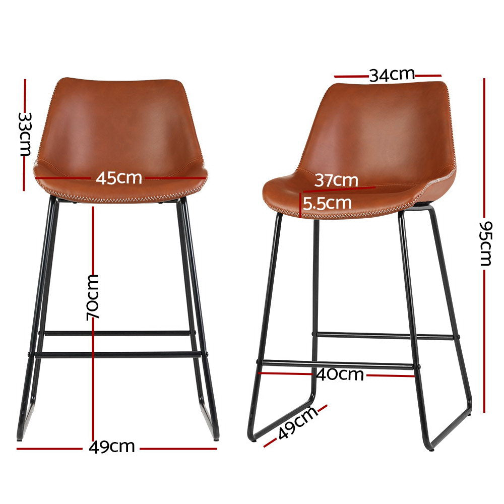 Artiss Bar Stools Kitchen Counter Barstools Leather Metal Chairs Brown x2