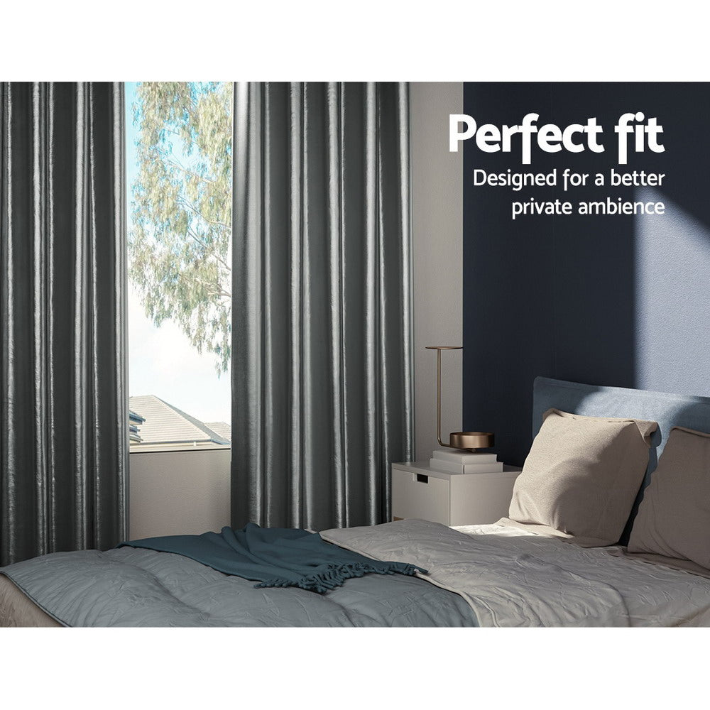 Artiss 2X Blockout Curtains Eyelet 300x230cm Grey Shine