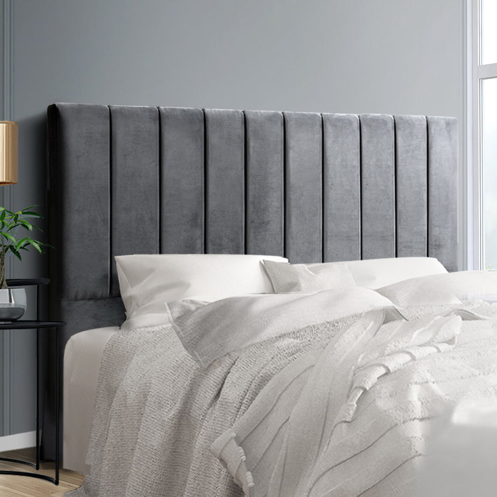 Artiss Bed Head King Size Velvet - VELA Grey