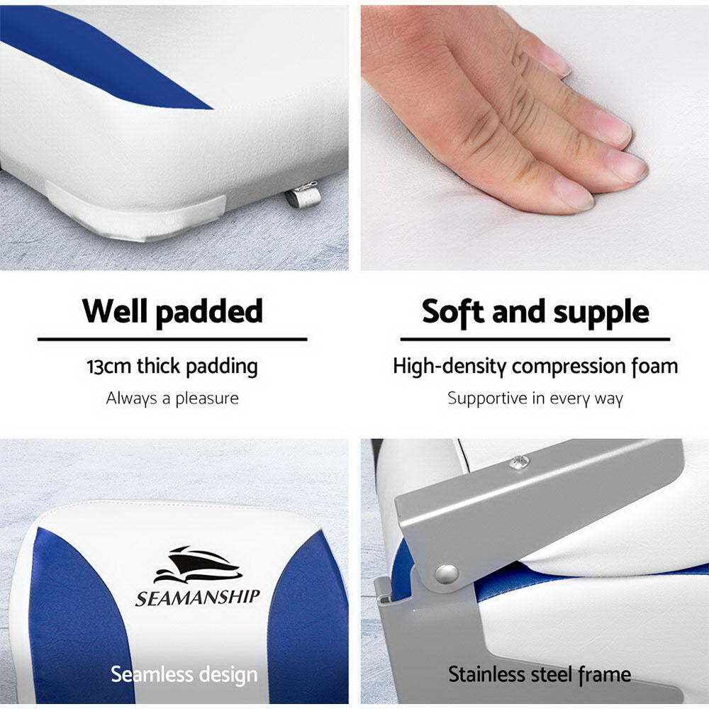 Seamanship Set of 2 Folding Swivel Boat Seats - White & Blue