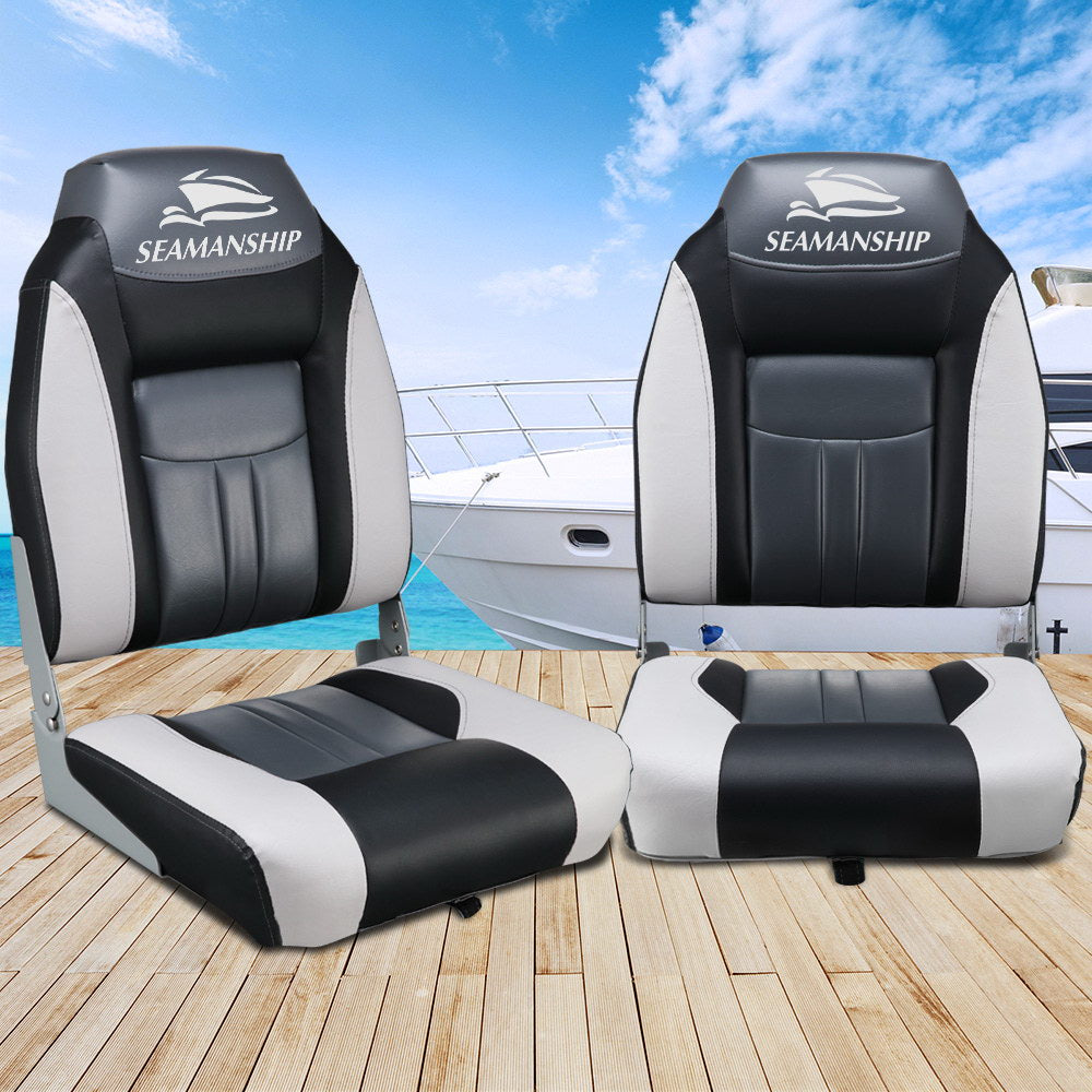 Seamanship Set of 2 Folding Swivel Boat Seats - Grey & Black