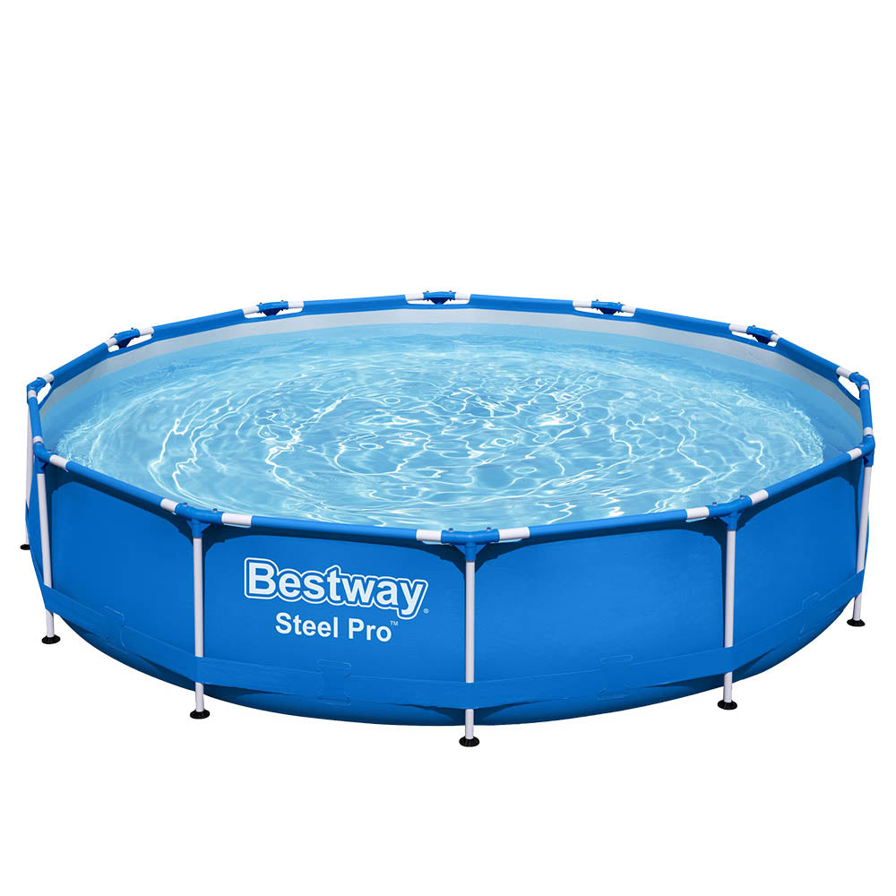 Bestway Swimming Pool 366x76cm Steel Frame Round Above Ground Pools w/ Filter Pump 6473L