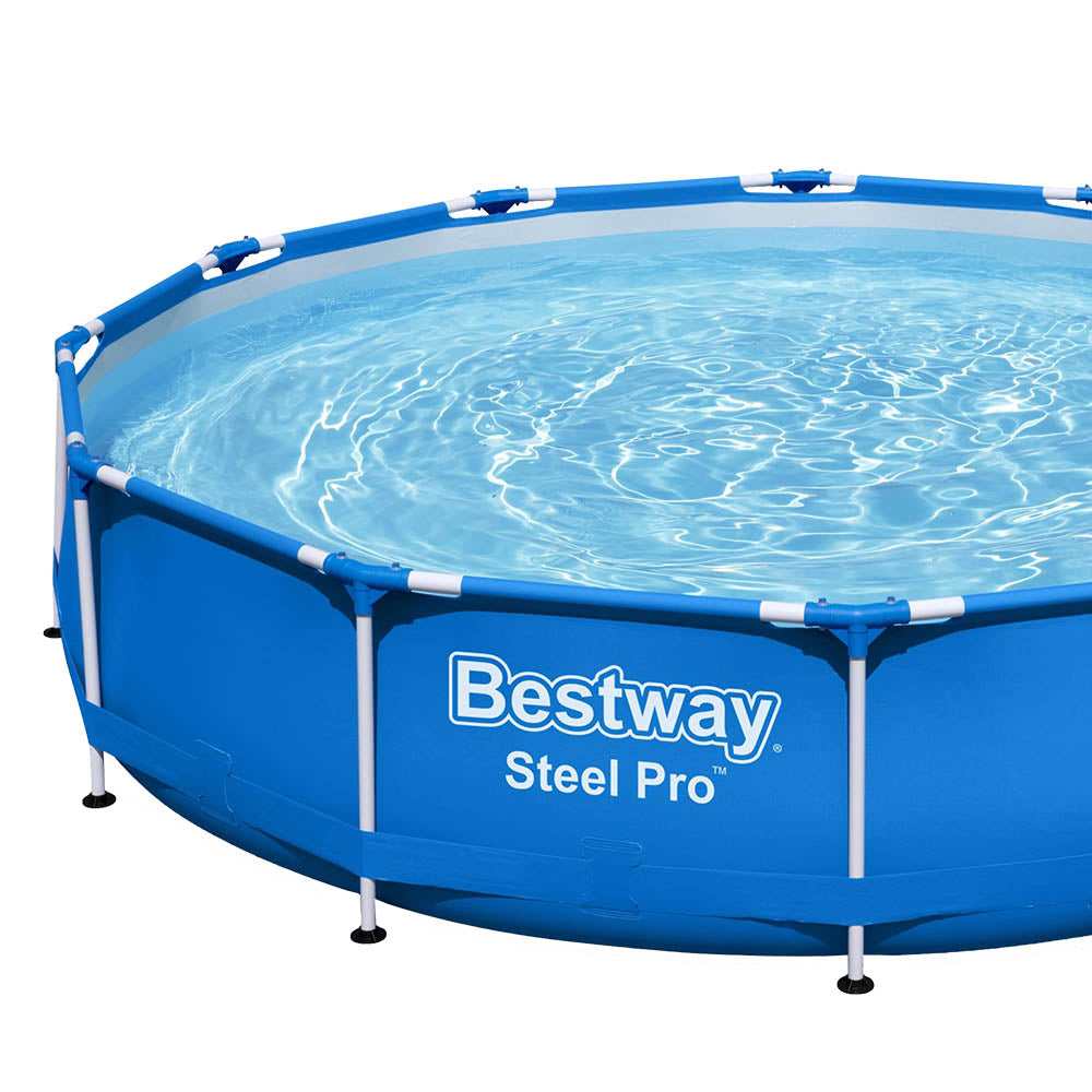 Bestway Swimming Pool 366x76cm Steel Frame Round Above Ground Pools w/ Filter Pump 6473L