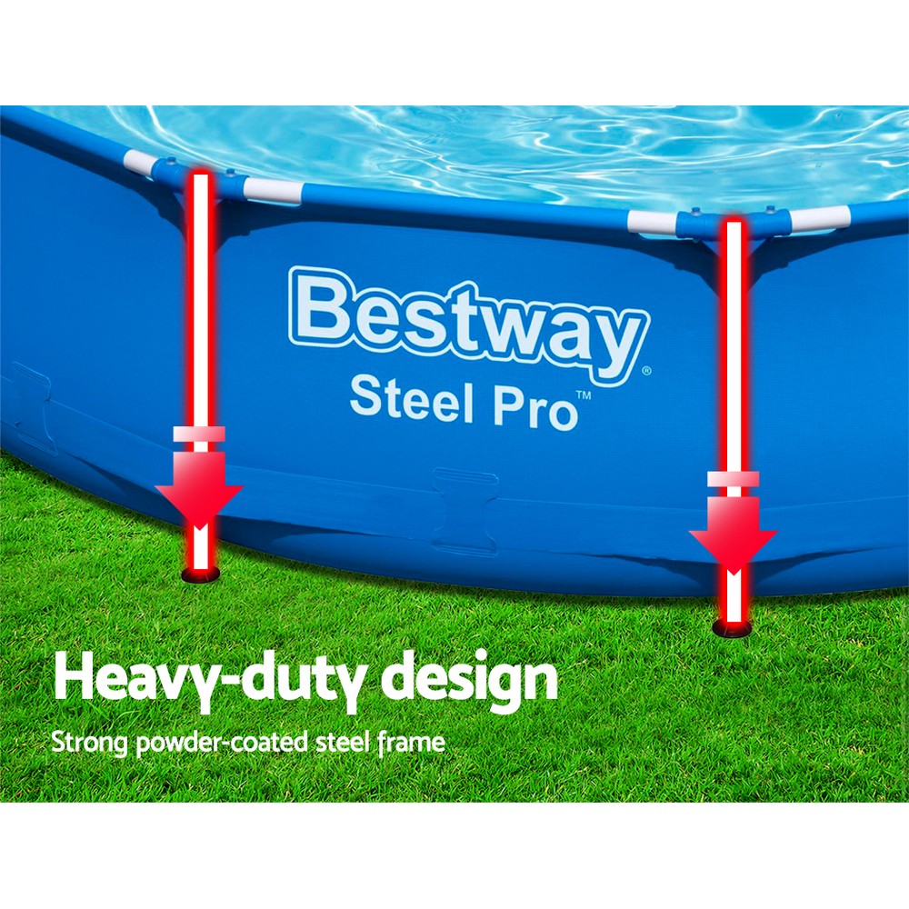 Bestway Swimming Pool 366x76cm Steel Frame Round Above Ground Pools w/ Filter Pump 6473L