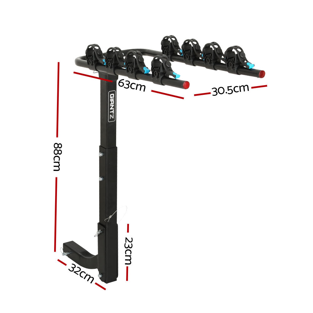 Giantz Bike Carrier 4 Bicycle Car Rear Rack Hitch Mount 2" Towbar Foldable Steel