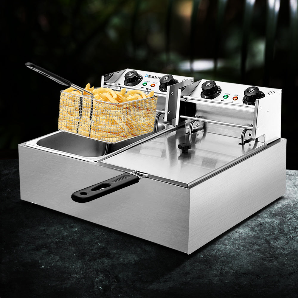 Devanti Electric Commercial Deep Fryer Twin Frying Basket Chip Cooker Kitchen