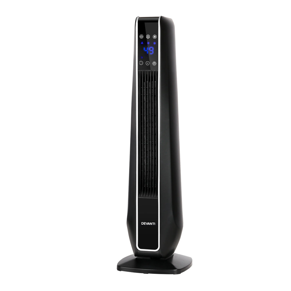 Devanti Electric Ceramic Tower Fan Heater Portable Oscillating Remote Control 2400W Black