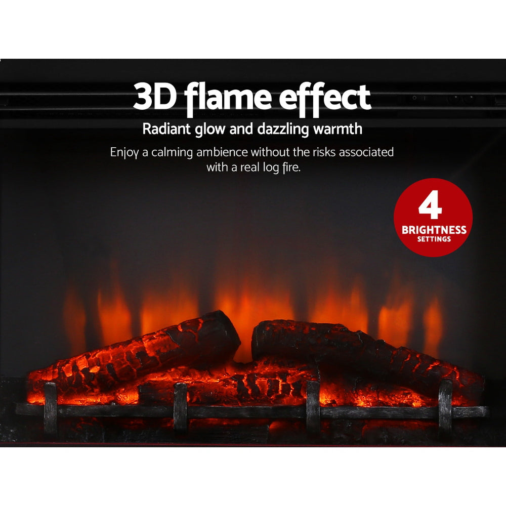 Devanti 2000W Electric Fireplace Mantle Portable Fire Log Wood Heater 3D Flame Effect Black