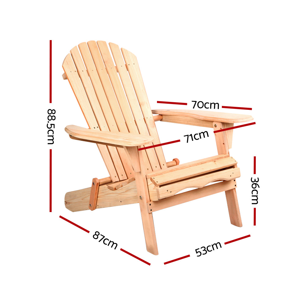 Gardeon Adirondack Outdoor Chairs Wooden Beach Chair Patio Furniture Garden Natural Set of 2