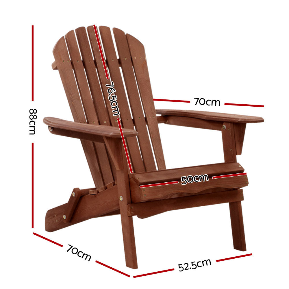 Gardeon Adirondack Outdoor Chairs Wooden Foldable Beach Chair Patio Furniture Brown