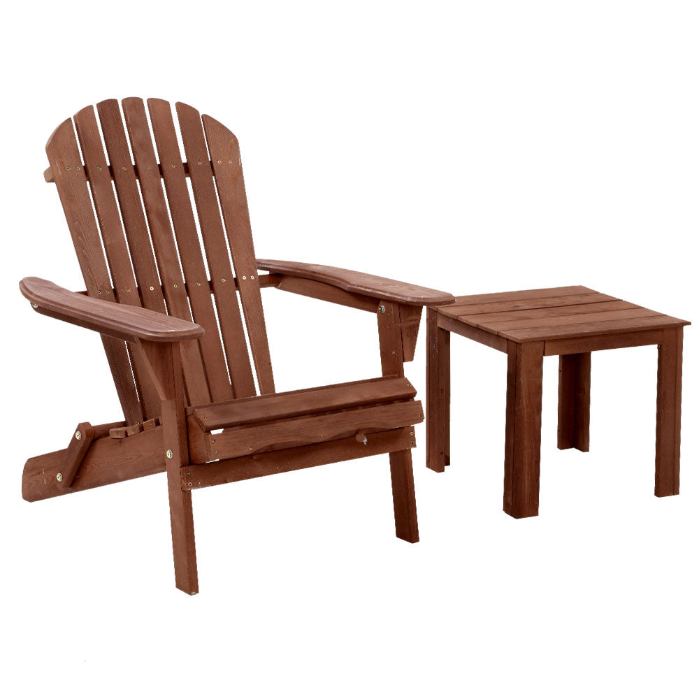 Gardeon Adirondack Outdoor Chairs Wooden Foldable Beach Chair Patio Furniture Brown