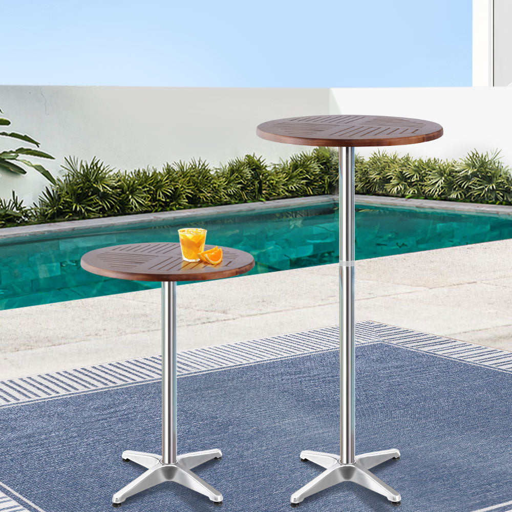 Gardeon Outdoor Bar Table Wooden Cafe Table Aluminium Pole Round