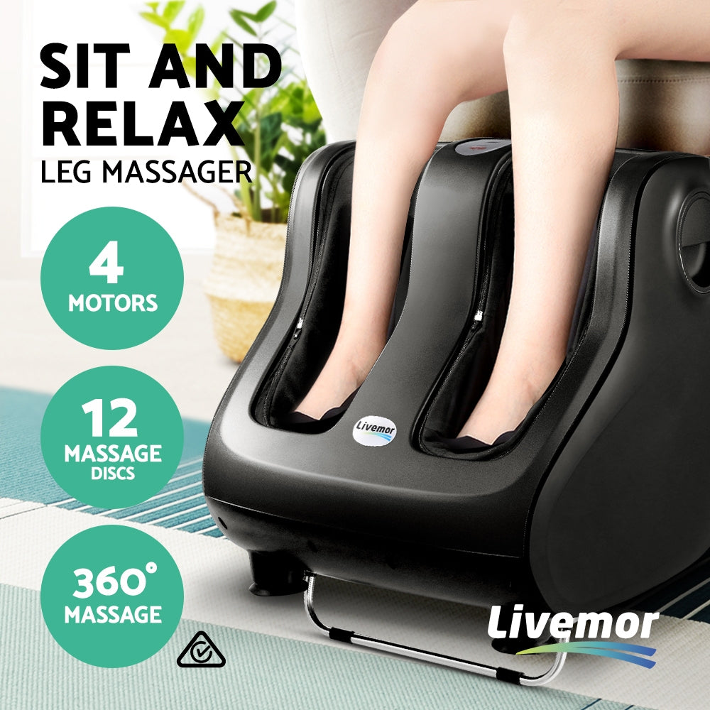 Livemor Foot Massager Shiatsu Massagers Electric Roller Calf Leg Kneading Black