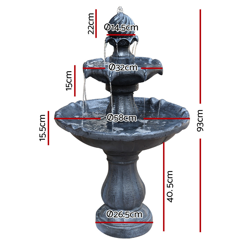 Gardeon Solar Water Feature 3 Tiers Black 93cm