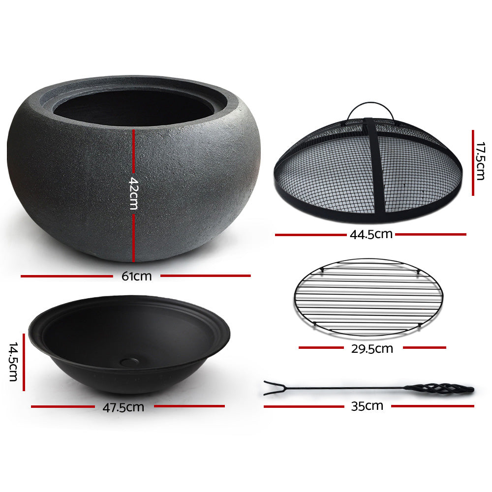 Grillz Fire Pit Bowl Black 61cm