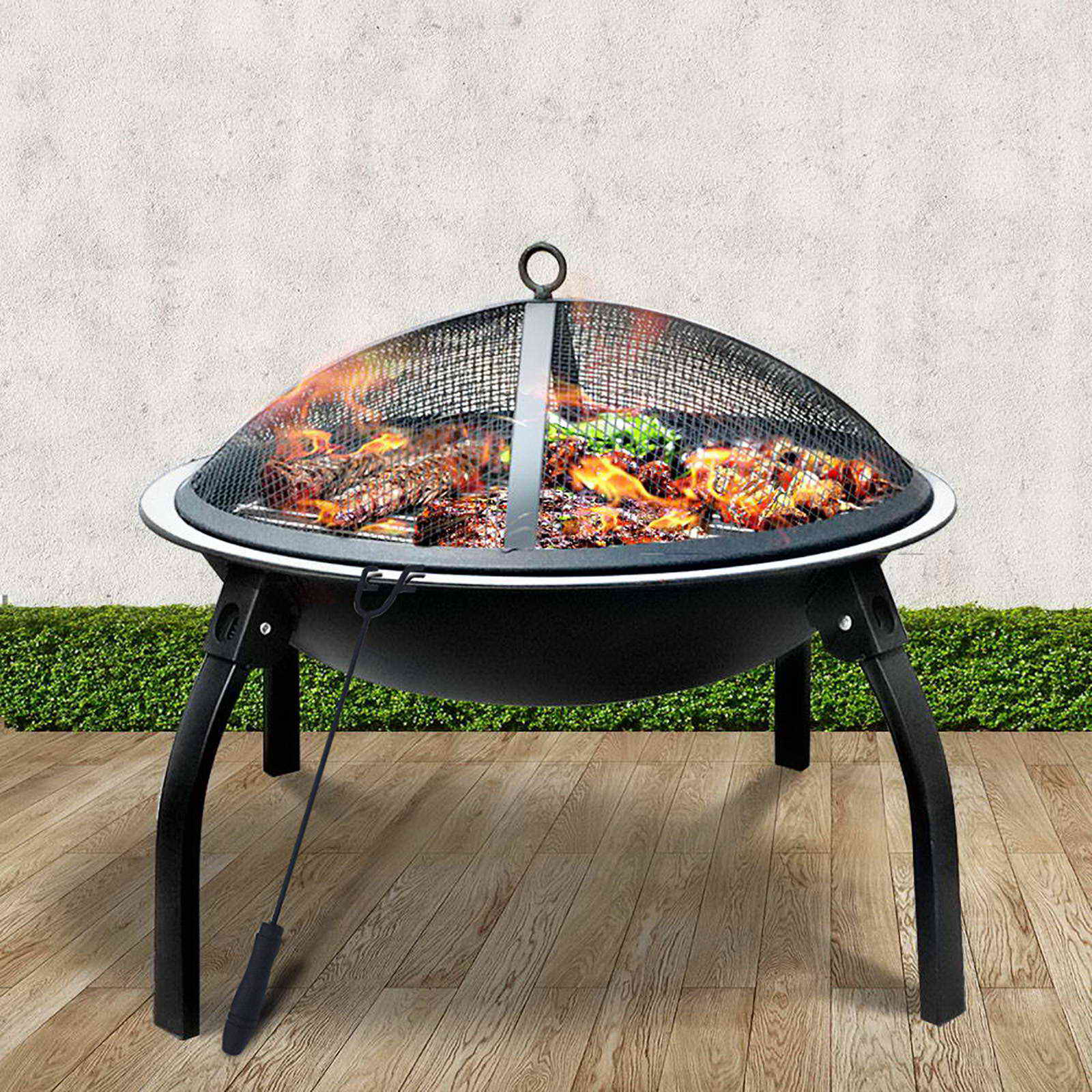 Fire Pit BBQ Charcoal Grill Smoker Portable Outdoor Camping Garden Pits 30"