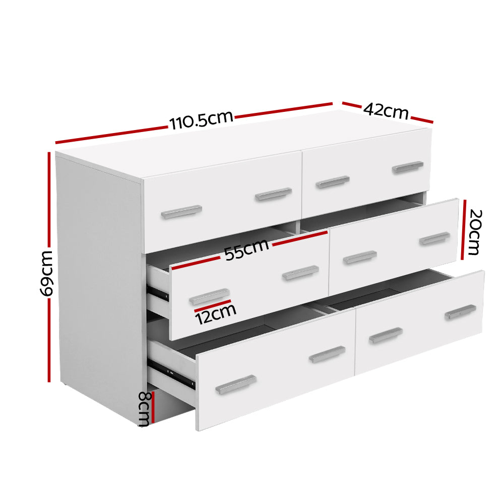 Artiss 6 Chest of Drawers - VEDA White