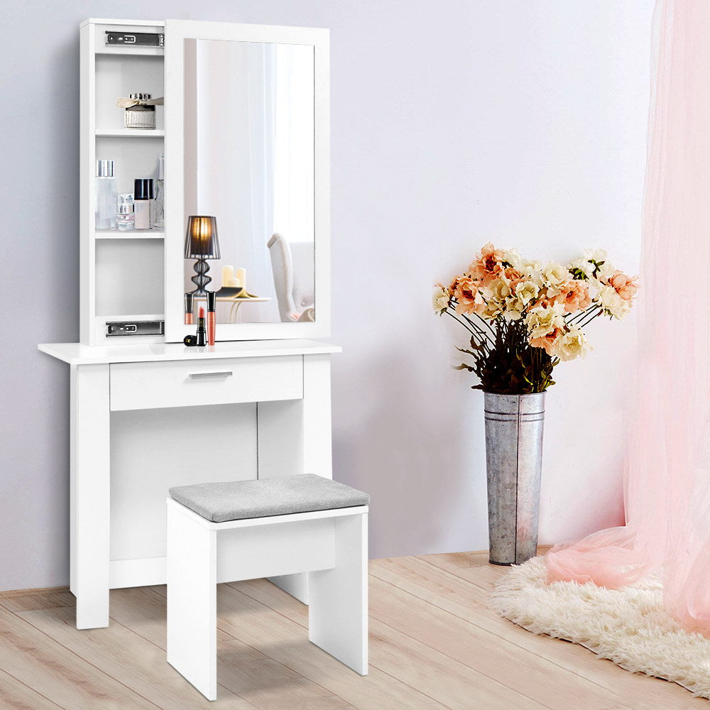 Artiss Dressing Table Stool Set Sliding Mirror White Demi