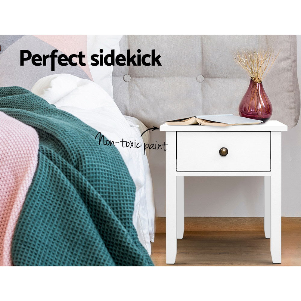 Artiss Bedside Table 1 Drawer - BOW White