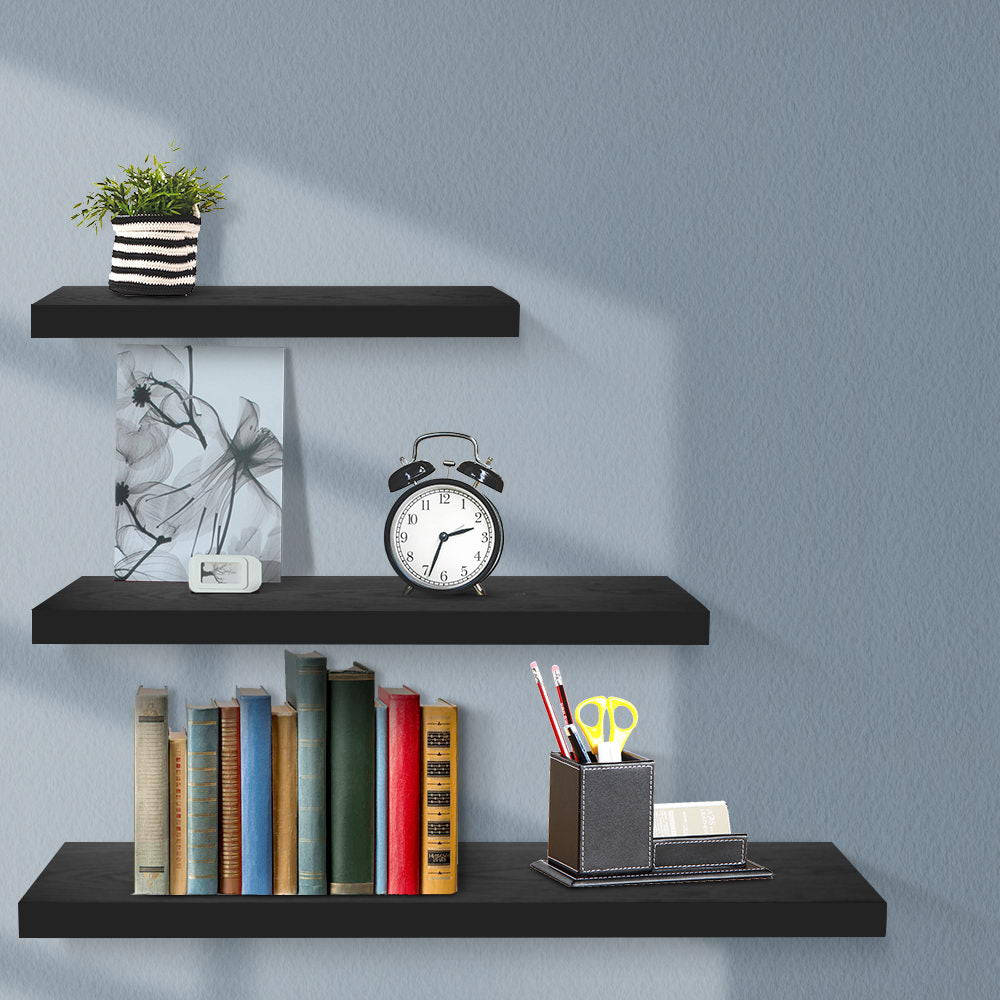 Artiss 3 Piece Floating Wall Shelves - Black