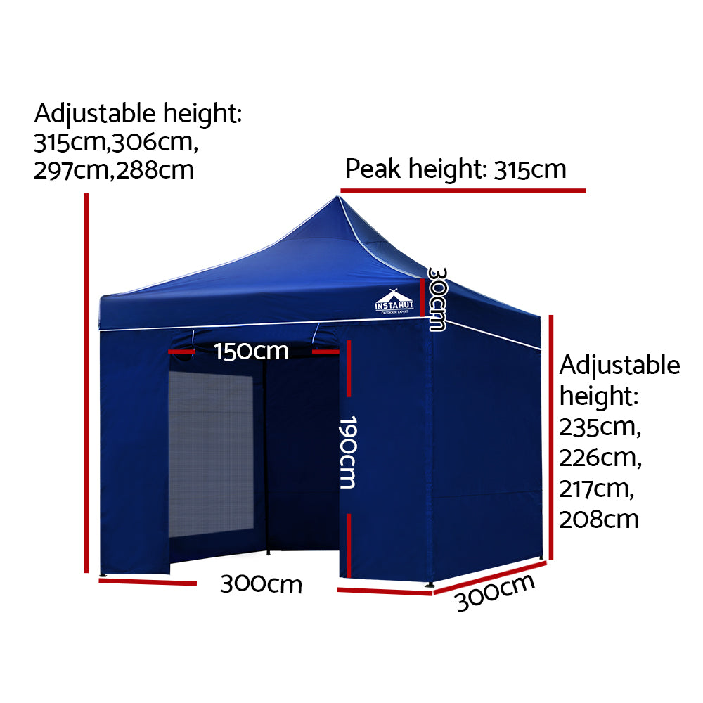 Instahut Gazebo 3x3 Pop Up Marquee Folding Tent Wedding Gazebos Camping Outdoor Shade Canopy Blue