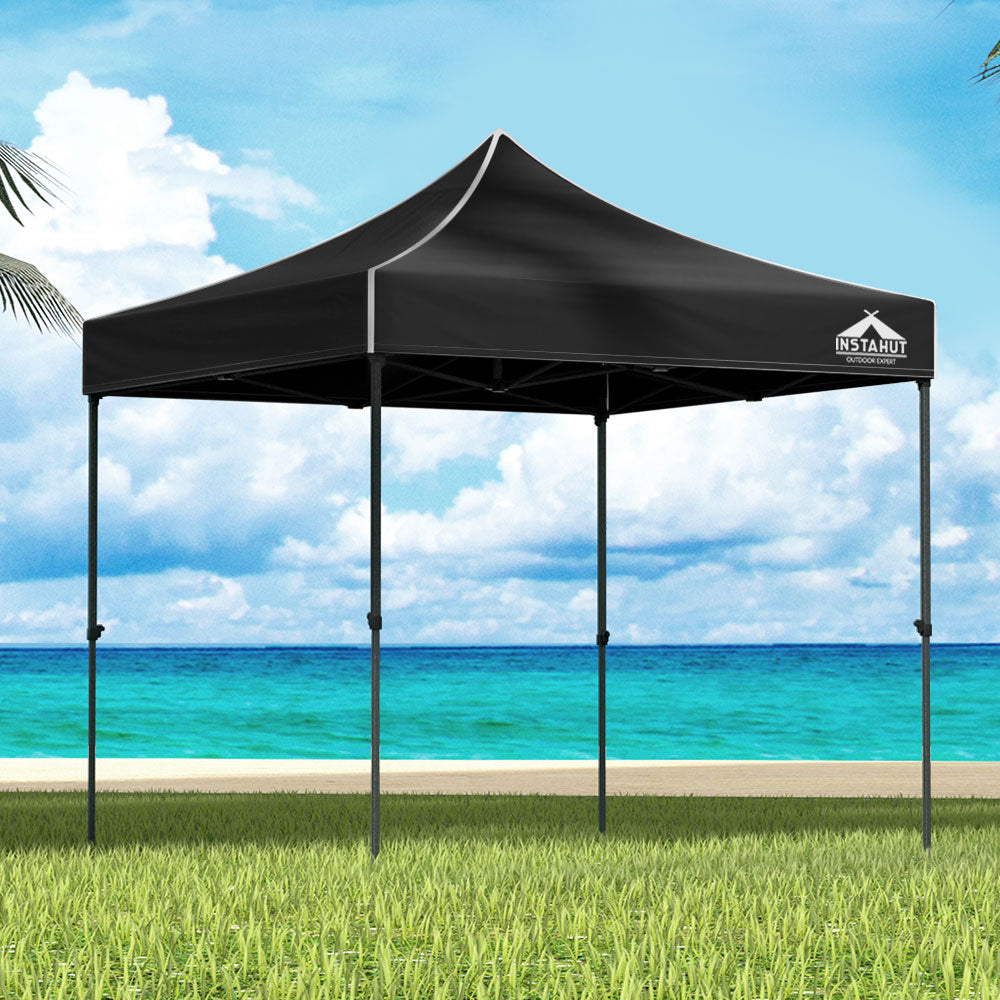 Instahut Gazebo Pop Up 3x3m w/Base Podx4 Marquee Folding Outdoor Wedding Camping Tent Shade Canopy Black