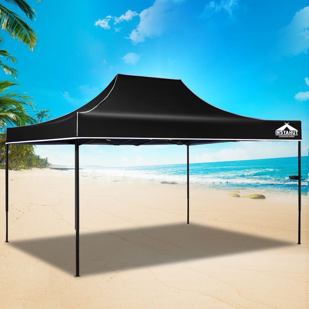 Instahut Gazebo Pop Up Marquee 3x4.5m Folding Tent Wedding Outdoor Camping Canopy Gazebos Shade Black