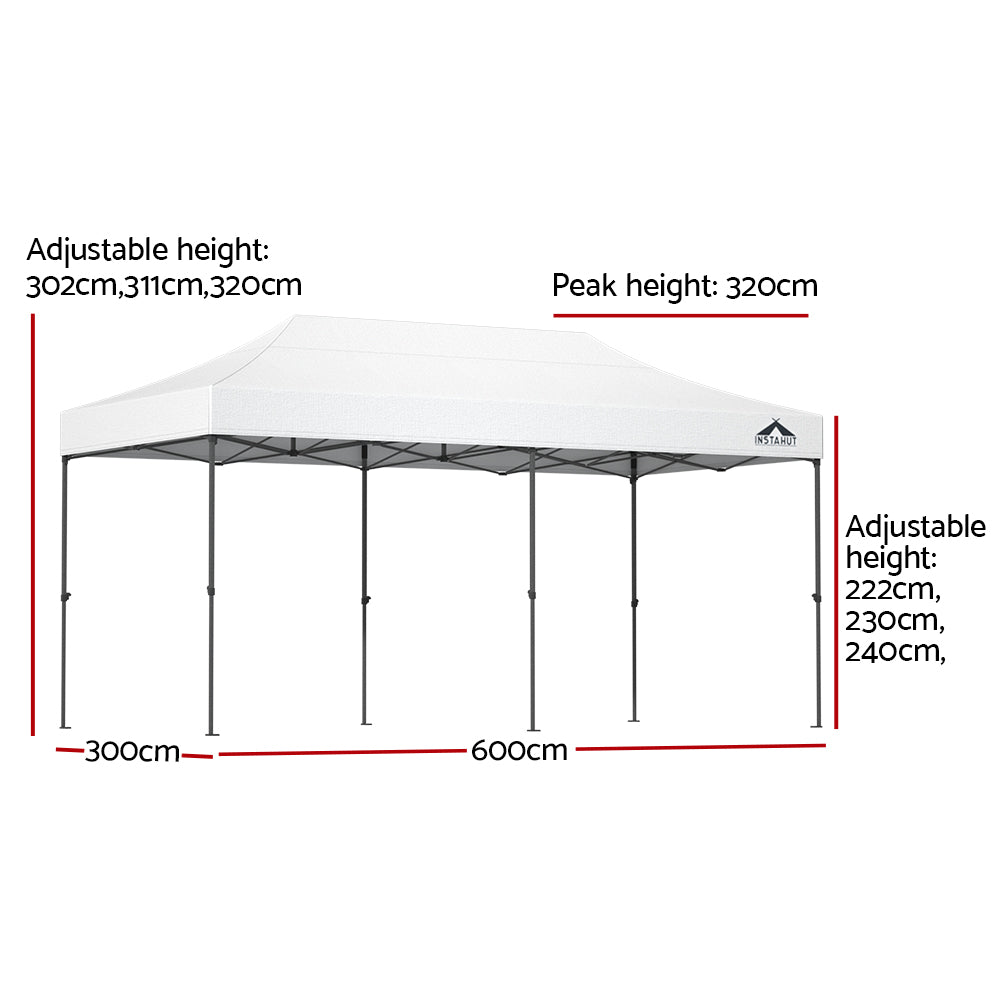 Instahut Gazebo Pop Up 3x6m w/Base Podx4 Marquee Folding Outdoor Wedding Camping Tent Shade Canopy White