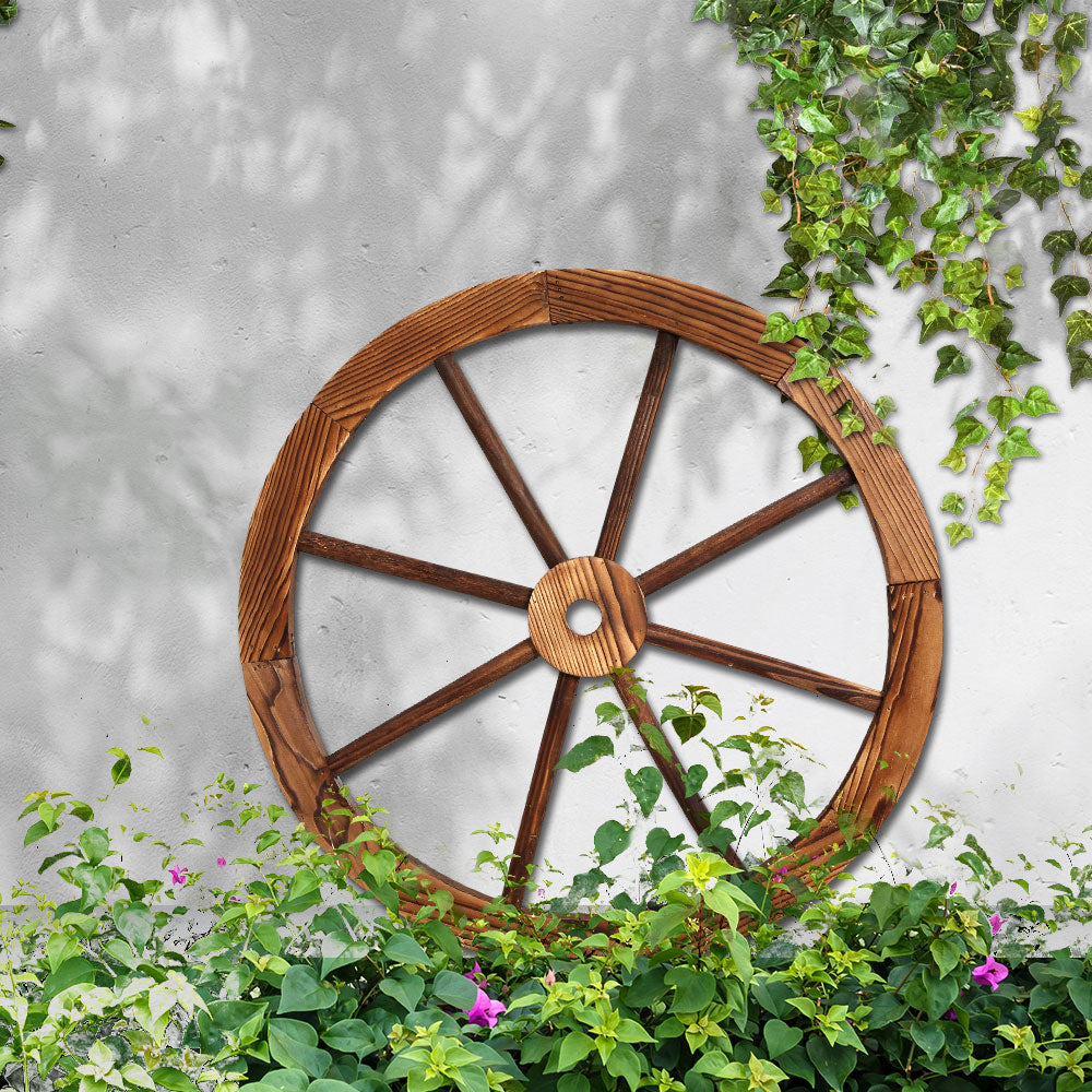 Gardeon Garden Decor Outdoor Ornament Wooden Wagon Wheel