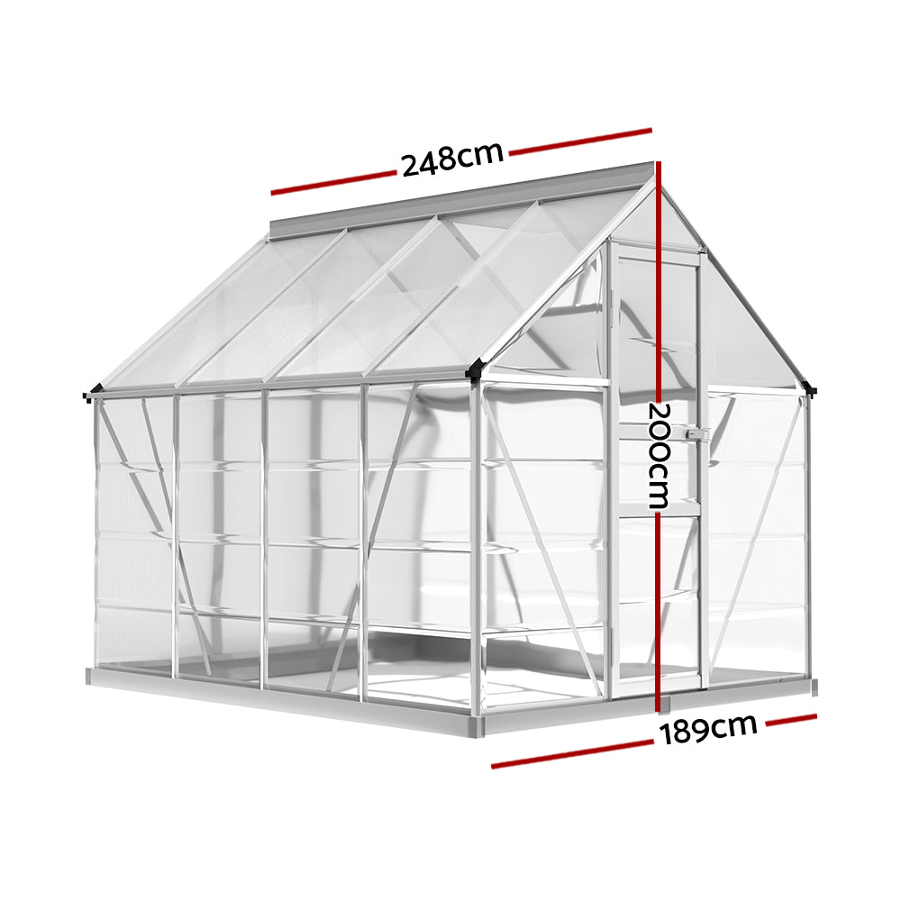 Greenfingers Greenhouse 2.48x1.89x2M Aluminium Polycarbonate Green House Garden Shed