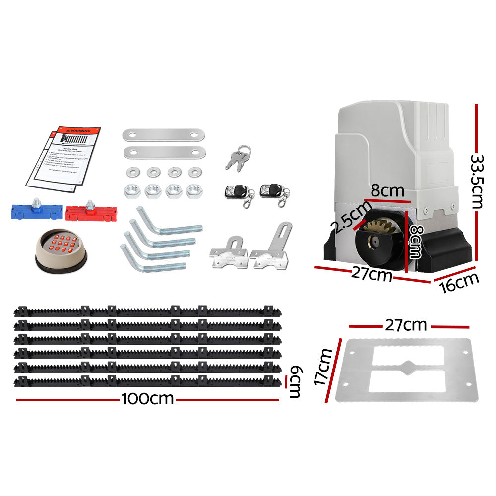 LockMaster Electric Sliding Gate Opener 1800KG Keypad 6M Rail