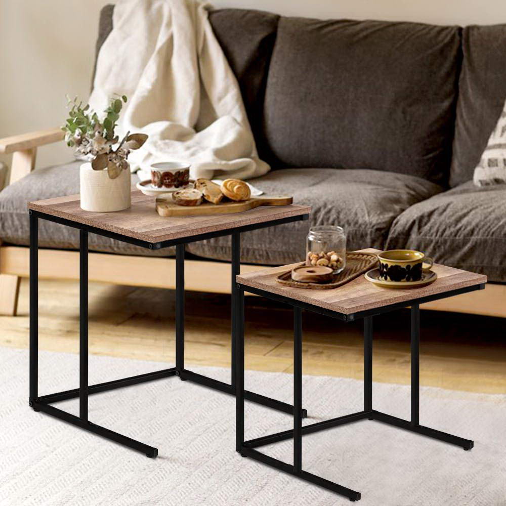 Artiss Nesting Coffee Table Sef of 2 Walnut Brok