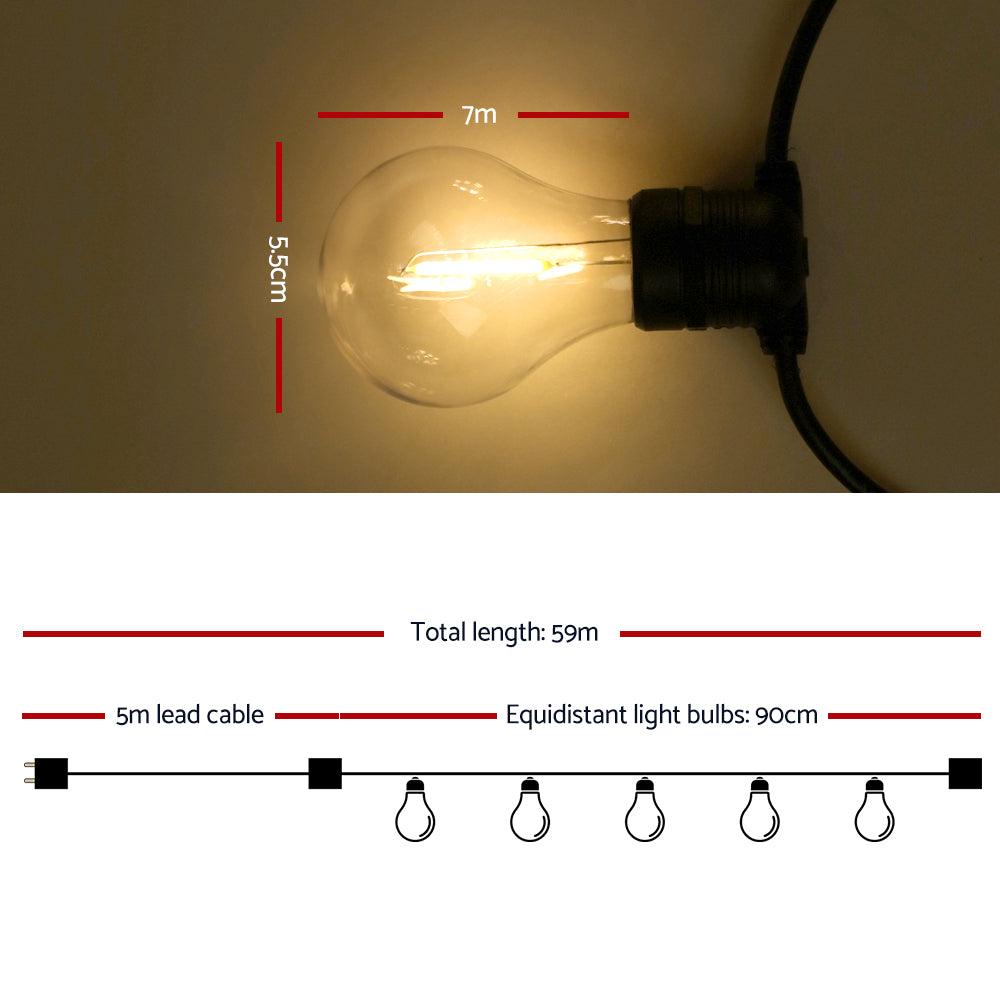 Jingle Jollys 59m LED Festoon String Lights Outdoor Christmas Wedding Party