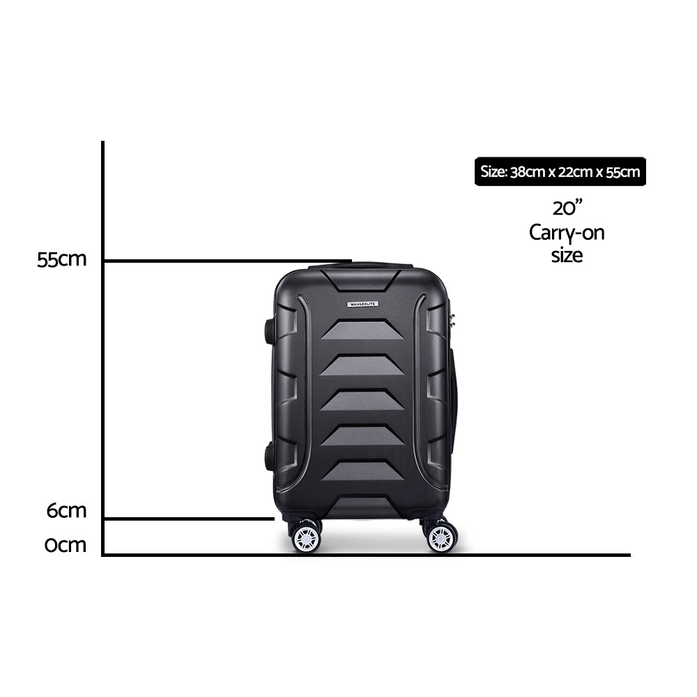 Wanderlite 20" 55cm Luggage Trolley Travel Suitcase Set Hard Case Lightweight Strap