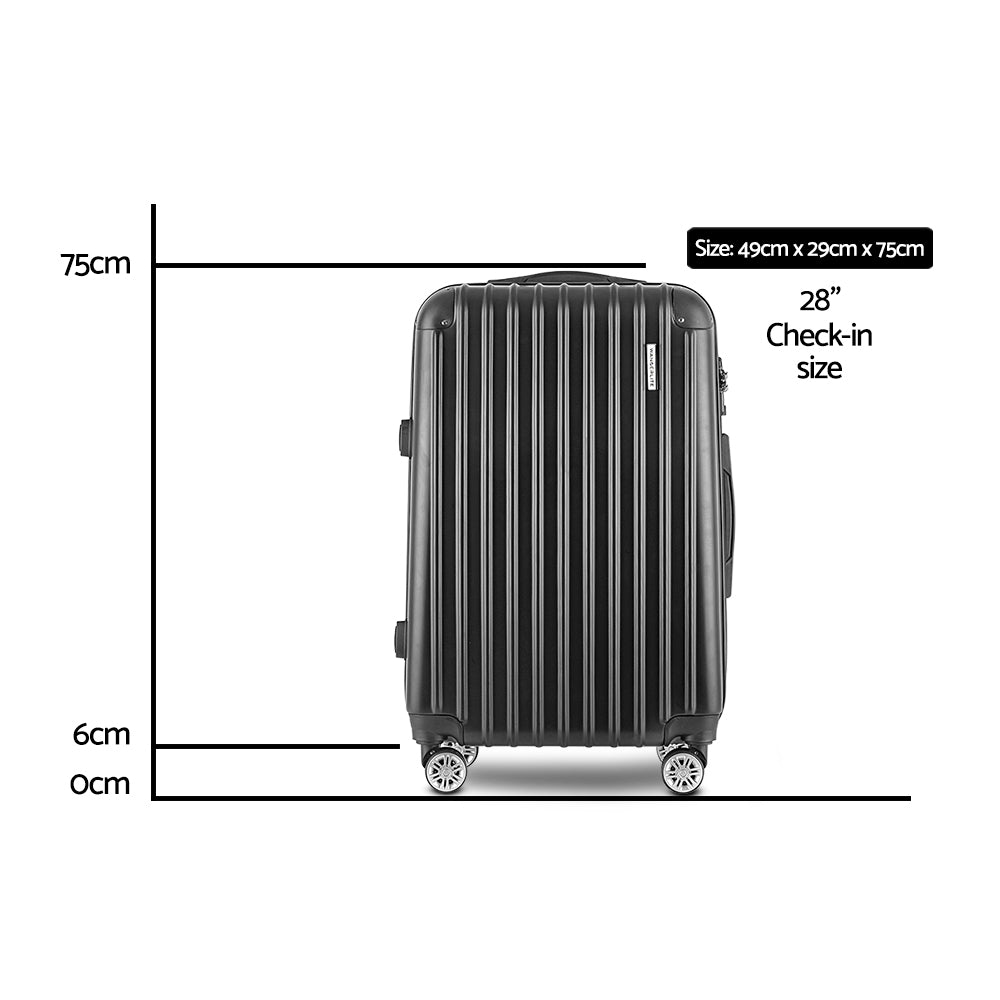 Wanderlite 28" 75cm Luggage Trolley Travel Set Suitcase Carry On Hard Case TSA Lock Lightweight Black