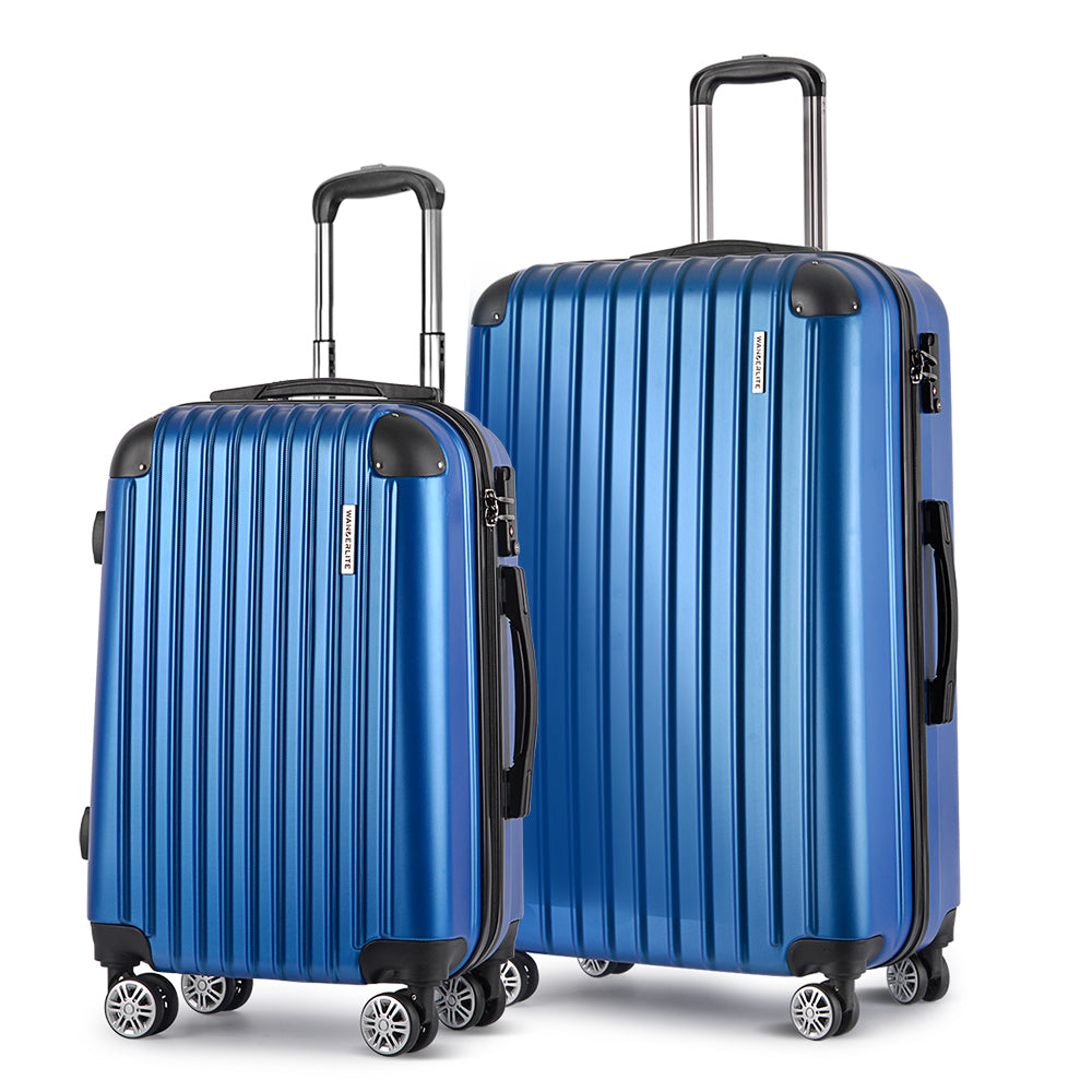 Wanderlite 2pcs Luggage Trolley Set Travel Suitcase Carry On Hard Case Lightweight Blue