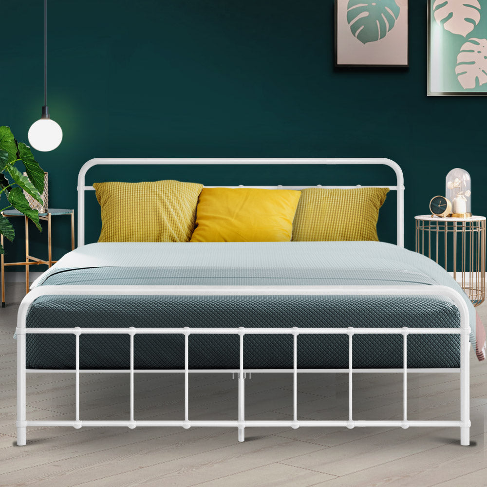 Artiss Bed Frame Metal Frames LEO - Queen (White)