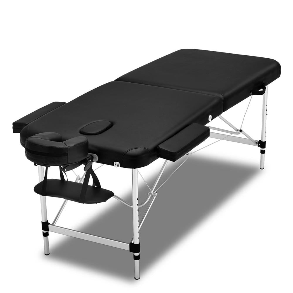 Zenses Massage Table 75cm 2 Fold Aluminium Massage Bed Portable Beauty Therapy Black