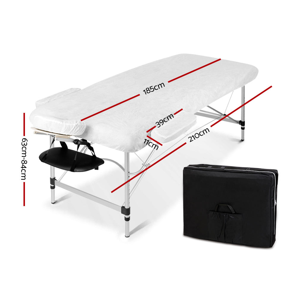 Zenses Massage Table 75cm 2 Fold Aluminium Massage Bed Portable Beauty Therapy Black