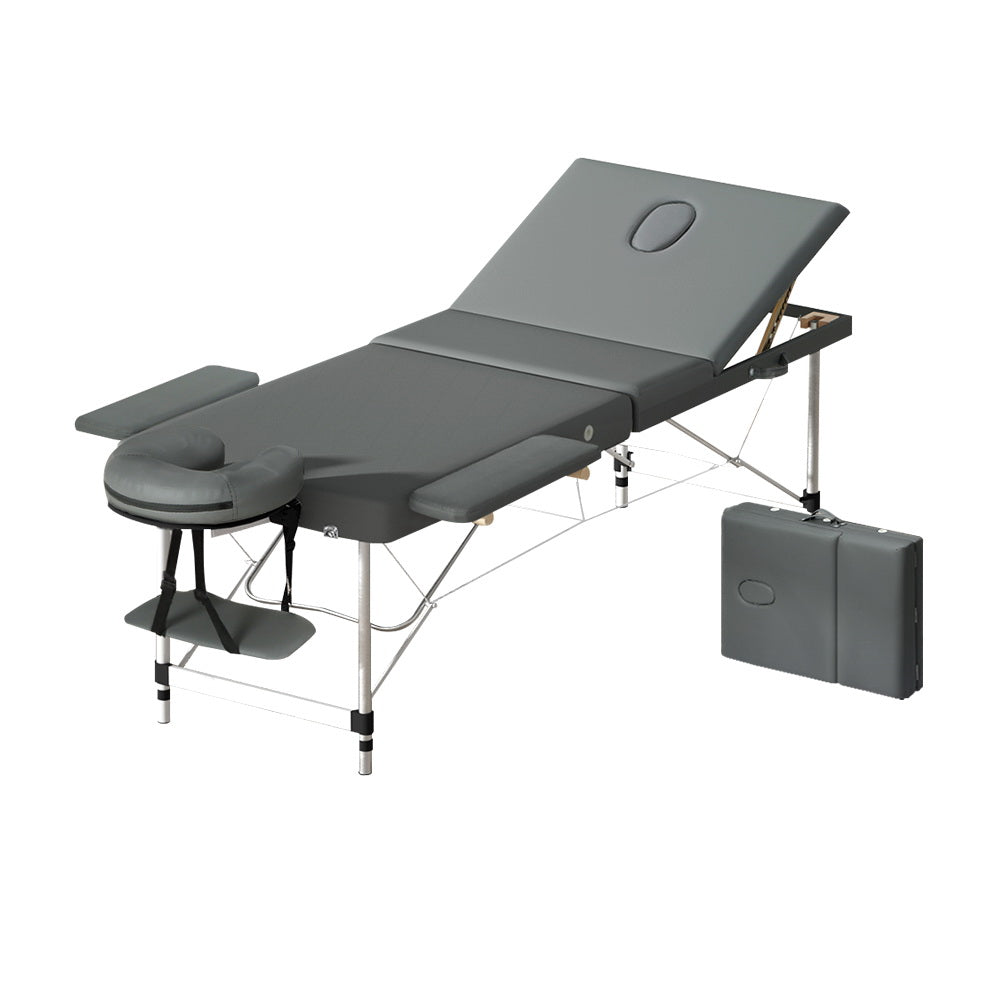 Zenses Massage Table 55cm 2 Fold Aluminium Massage Bed Portable Beauty Therapy Grey