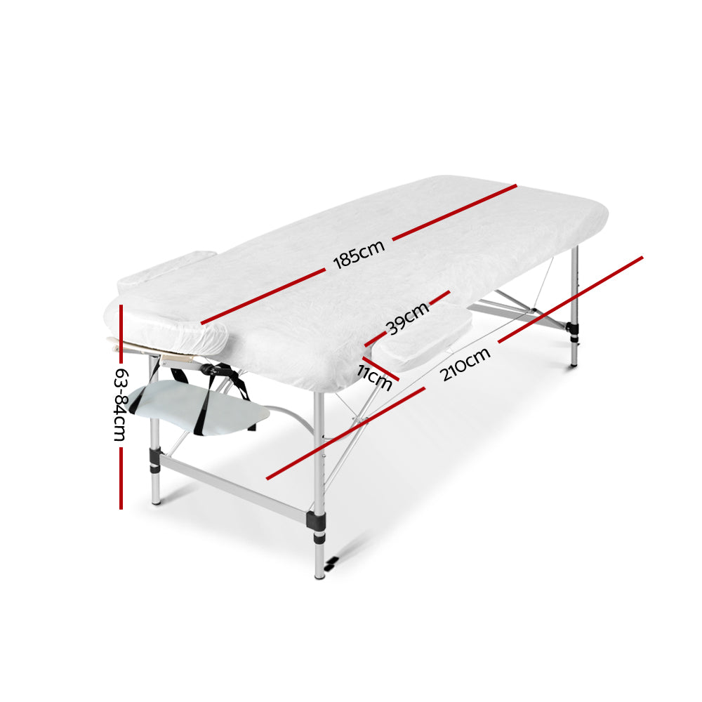 Zenses Massage Table 75cm 2 Fold Aluminium Massage Bed Portable Beauty Therapy White