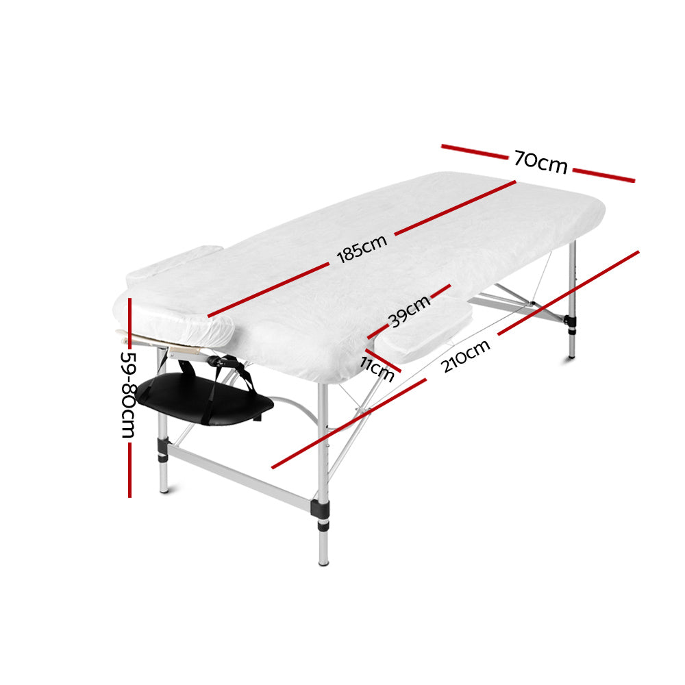 Zenses Massage Table 70cm 3 Fold Aluminium Beauty Bed Portable Therapy Black