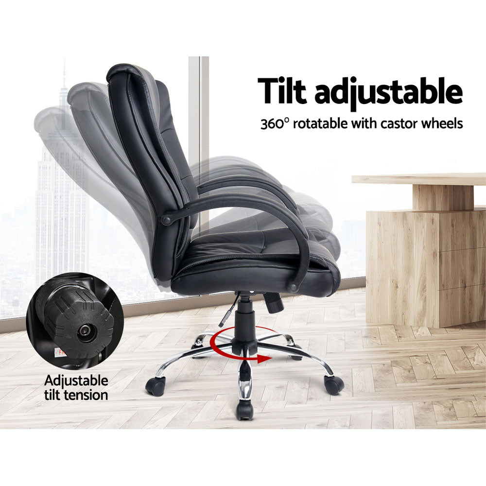 Artiss Executive Office Chair Leather Tilt Black