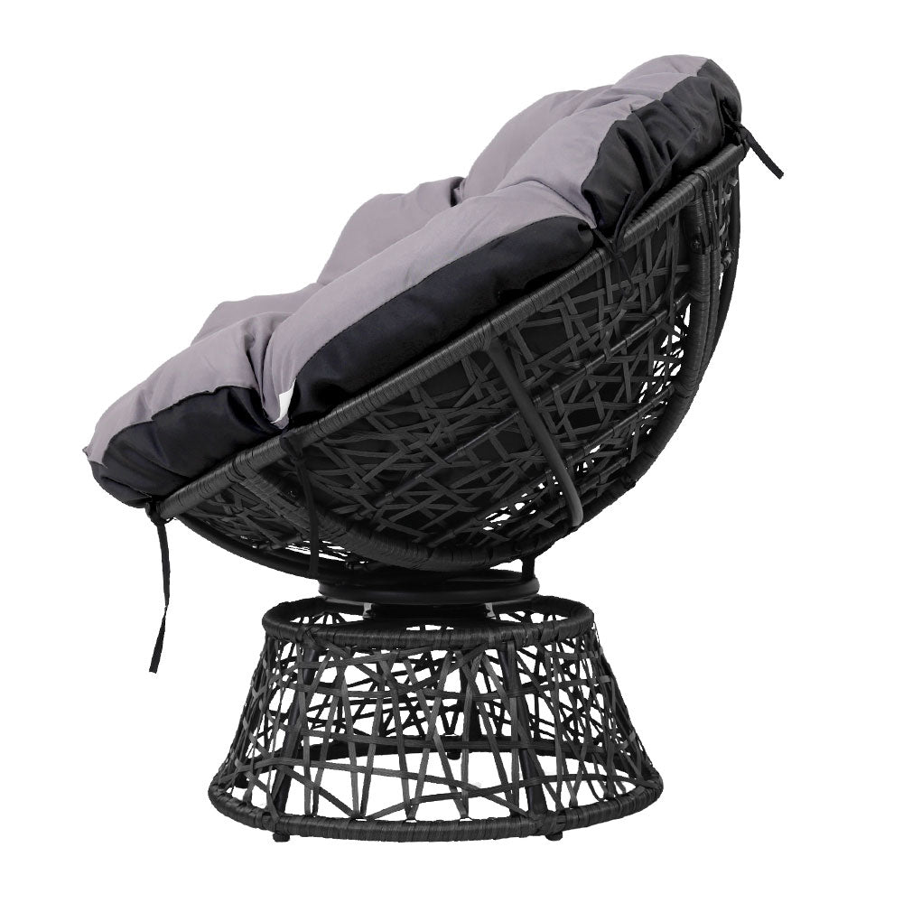 Gardeon Outdoor Lounge Setting Papasan Chair Wicker Table Garden Furniture Black