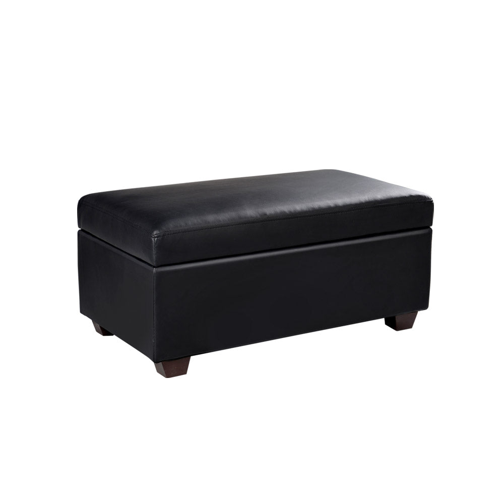 Artiss Storage Ottoman Blanket Box 80cm Leather Black